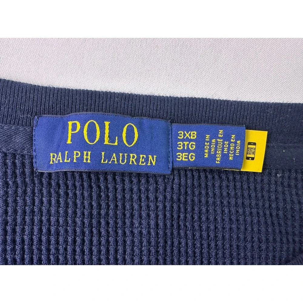 Polo Ralph Lauren Mens 3XB‎ Navy Blue Waffle Knit Thermal Long Sleeve Shirt Pony